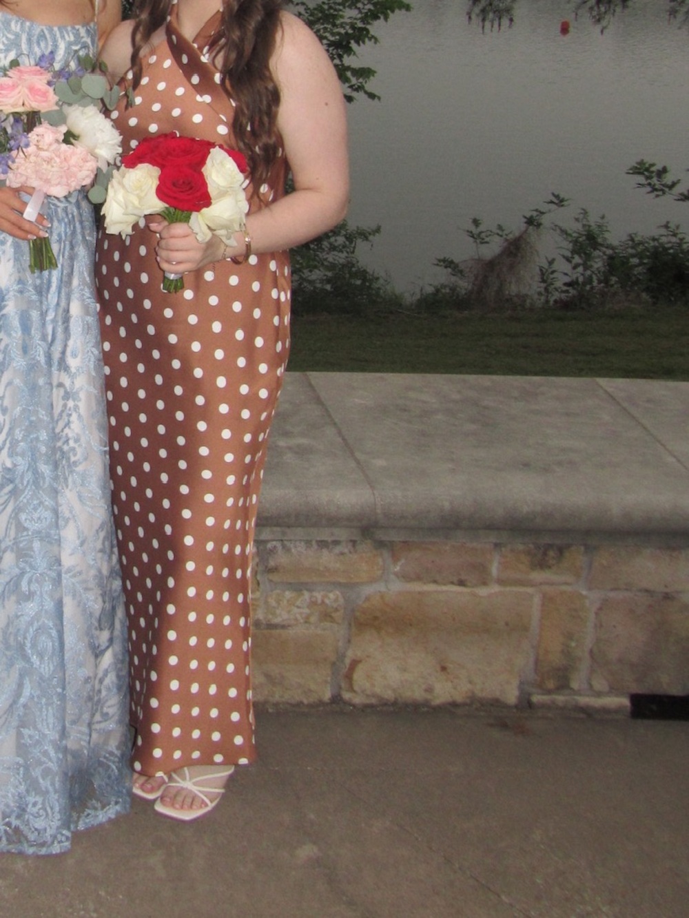 ANTONIO MELANI Brown Polka Dot Satin Prom Dress
